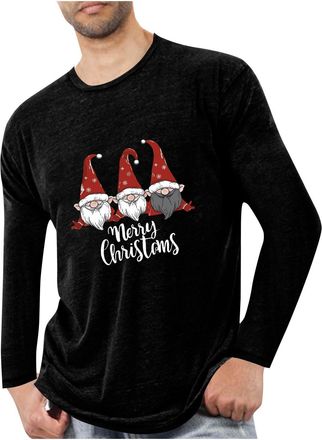 Generic Mens Christmas T Shirts Oversized Long Sleeve Round Neck Tops Lightweight Merry Christmas Santa Claus Pullover Casual Loose Sports Tshirts Comfortable