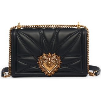Dolce & Gabbana Devotion Logo Heart Lambskin Crossbody Bag in Black at Nordstrom