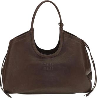 Miu Miu Ivy Nappa Leren Shopper - Dames - Tassen - Bruin - Maat: ONE Size Katoen