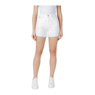 Calvin Klein Jeans High-Rise Distressed Hem Denim Shorts - Dames - Denim shorts - Wit - W25 - Denim - Korte Broeken