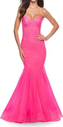 La Femme Fitted Mermaid Rhinestone Embellished Prom Dress In Pink