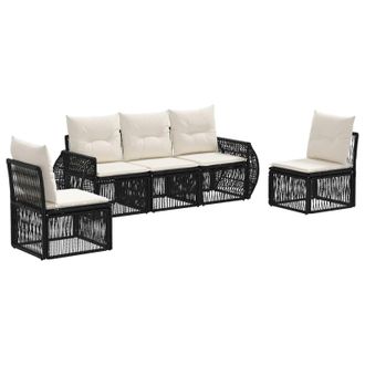 vidaXL Conjunto De Sof&aacute;s De Jard&iacute;n 5 Pcs Negro Y Blanco Crema Vidaxl