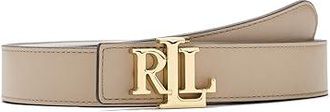 Lauren Ralph Lauren Logo Reversible Leather Belt Womens Belts Birch Tan/White : SM (31 Waist), Brass/Leather