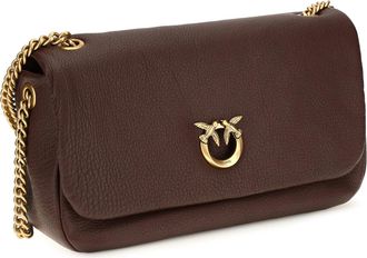 Pinko Womens Love Birds Click Soft Horizontal Leather Shoulder Bag Castano Intenso-Antique Gold Calf Bos Taurus