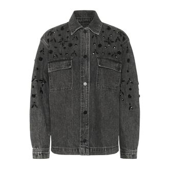 Kaffe Dark Grey Denim Jacket with Beaded Shoulders