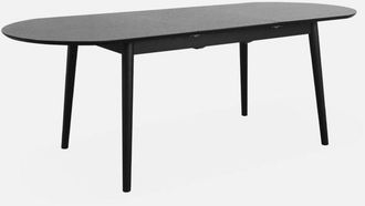 Sweeek Sweeek - Mesa de comedor ovalada y extensible de 6 a 8 plazas, Lisa, Negro, 160x90x75 cm