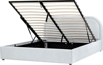 Beliani Letto Contenitore Moderno Eu Matrimoniale 160 X 200 Cm Tessuto Azzurro Quillien