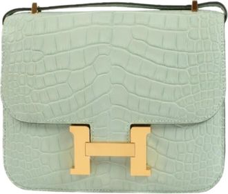 Hermès Matte Vert dEau Mississipiensis Alligator 18cm Mini Constance with Gold Hardware