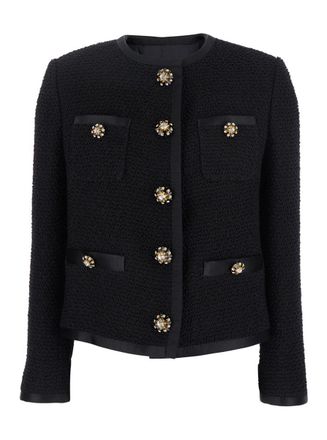 Dolce & Gabbana Black Crop Jacket With Front Pockets In Virgin Wool Blend Woman