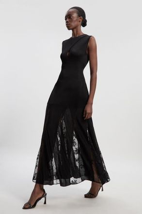 Karen Millen Slinky Lace Knit Maxi Dress in Black at Nordstrom, Size X-Small