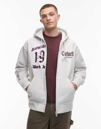 Carhartt Work in Progress Felpa con cappuccio grigia con zip doppia-Grigio