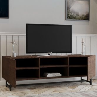 Dmora Mueble Tv Monno, 3 Estantes, 2 Puertas, 6 Espacios, 150x41x50h Cm Marr&oacute;n Nogal