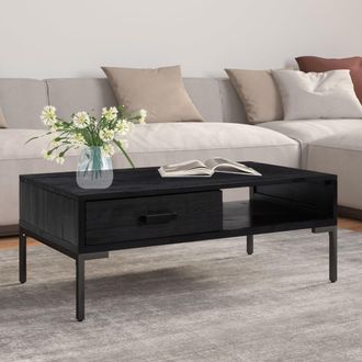 vidaXL Mesa De Centro Madera Maciza De Pino Negro 90x50x35 Cm Vidaxl