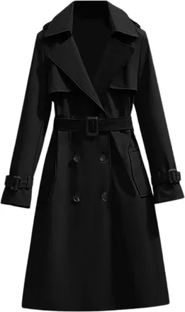 Generic Trench Coats for Women UK Long Winter Coat with Belt Classic Double Breasted Elegant Overcoat, Windproof Notch Lapel Windbreaker Jacket Casual Outerwe