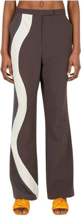 Ahluwalia Studio Expressieve Tailored Broek - Dames - Wijde Broeken - Bruin - S - Katoen - Broeken