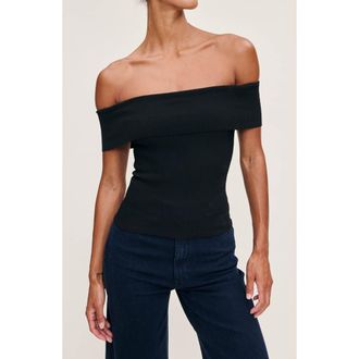 DL1961 Off the Shoulder Instasculpt Rib Top in Black at Nordstrom Rack, Size X-Small