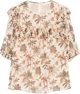 Ulla Johnson Jodie blouse met ruches en bloemenprint - Beige