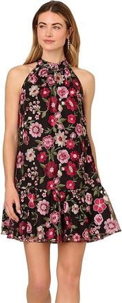 Adrianna Papell Embroidered Short Dress Womens Dress Pink : 16, Polyester