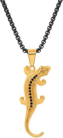 Steeltime HMY JEWELRY 18k Gold Plated Stainless Steel Two Tone Simulated Diamond Lizard Pendant Necklace at Nordstrom Rack