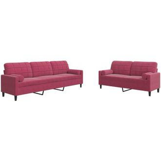 vidaXL Vidaxl - Juego De Sof&aacute;s Con Cojines 2 Piezas Terciopelo Rojo Tinto