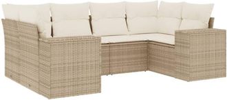 vidaXL Juego De Sof&aacute;s Jard&iacute;n Con Cojines 6 Pzas Rat&aacute;n Sint&eacute;tico Beige Vidaxl