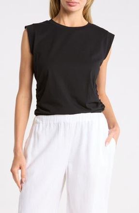 Caslon Side Ruched Cotton Blend Tank in Black at Nordstrom Rack, Size X-Small