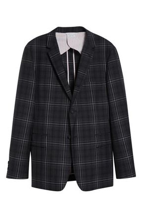 Thom Browne Unstructured Plaid Wide Shoulder Wool Sport Coat in Black at Nordstrom, Size 3