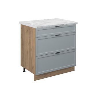 Vicco Mueble Bajo De Cocina Fame-line, Azul Claro-gris, 80 Cm Con 3 Cajones, Et M&aacute;rmol