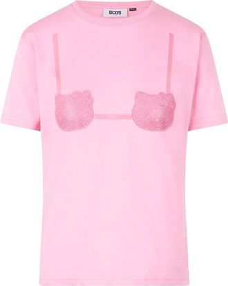 GCDS Hello Kitty Geprinte Bra Boxy T-Shirt - Dames - T-shirts - Roze - L - Katoen - Tops