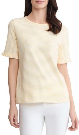Jones New York Ruffle Elbow Sleeve T-Shirt in Cornsilk/natural White at Nordstrom, Size Small P