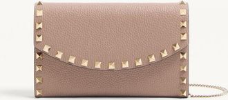 Valentino Garavani Portafoglio Con Catena Rockstud In Vitello Granato Donna POUDRE UNI