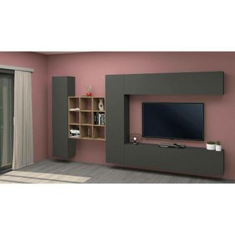 Dmora Pared Equipada Dfallic, Conjunto De Sal&oacute;n Mueble Tv Con 4 Puertas, Mueble De Sal&oacute;n Polivalente, 100% Made In Italy, Cm 350x30h180, Blanco Brillante - 