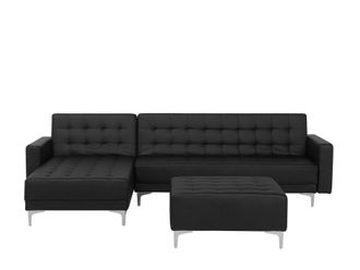 Beliani Sof&aacute; modular de piel sint&eacute;tica negro 4 personas