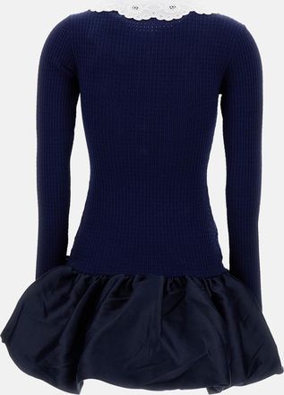 Self Portrait Mini Abito In Maglia E Taffeta