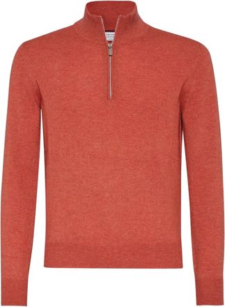 Brunello Cucinelli Maglione in cashmere con mezza zip - Arancione