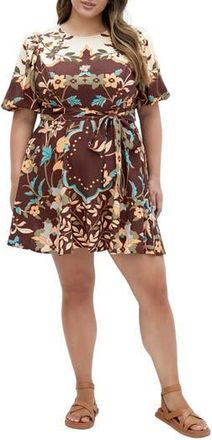 City Chic Forever Placement Print Belted Dress in Forever Florence at Nordstrom Rack, Size Xxl/24W