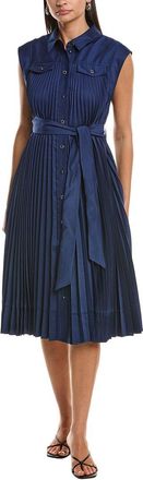 Milly Johanna Pleated Twill Midi Dress