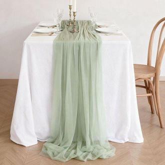 OEM Dos Caminos De Mesa De Gasa, Decoraci&oacute;n De Mesa Para Bodas Bohemias, 75x300cm - Verde Gris&aacute;ceo