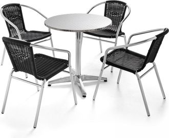 Oviala Mesa de jard&iacute;n redonda y 4 sillas de aluminio y resina