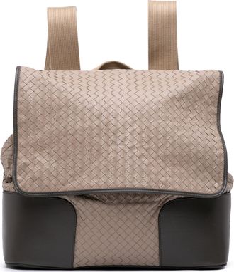 Bottega Veneta Pre-owned Womens Woven Leather Backpack - Grey - One Size