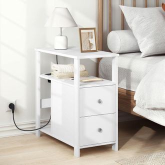 Woltu Woltu Mesa De Sof&aacute; Moderna Con Estaci&oacute;n De Carga, Para Sala De Estar Y Dormitorio, Color Blanco