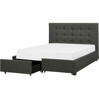 Beliani Cama Con Almacenaje De Poli&eacute;ster Gris Oscuro Negro 140 X 200 Cm La Rochelle