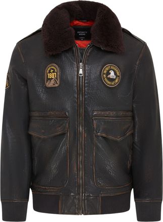 Infinity Leather Mens Black Leather Bomber Sheepskin Collar G-1 Aviator Jacket - Linear