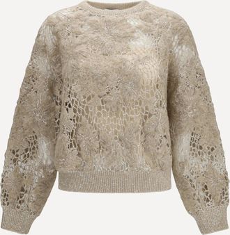 Brunello Cucinelli Whispering Bloom Embroidery Sparkling mohair and wool Sweatshirt Female M
