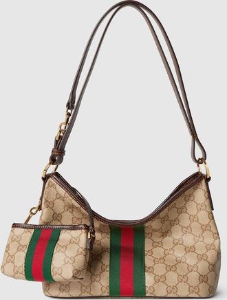 Gucci Medium Shoulder Bag With Web, Beige, Original GG Fabric