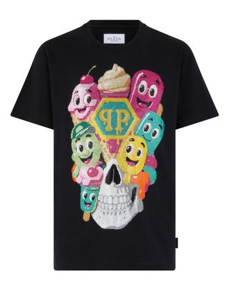 Philipp Plein Round Neck T-Shirt Little Ice Cream Skull