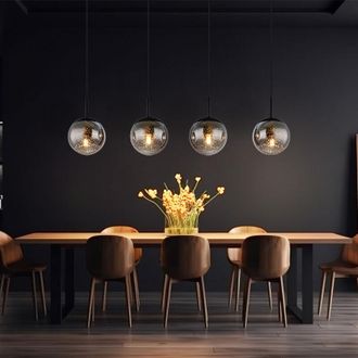Globo Lighting Lampada a sospensione sfera lampada a sospensione nera tavolo da pranzo lampada a sospensione in vetro fumé vetro retrò, effetto stella, 4x attacco