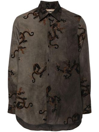 Uma Wang dragon-print long-sleeved shirt - Green