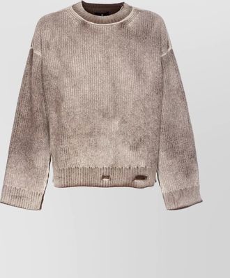 Represent long sleeve crewneck knitwear with ribbed texture