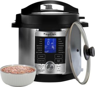 MegaChef 6 Quart Stainless Steel Electric Digital Pressure Cooker with Lid